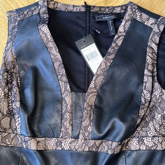 BcBG Woman’s Black Leather Lace Matrix Mini evening cosplay Dress Size 0 NWT - Picture 2 of 9